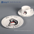 Personalisierte Design Runde Form Feines Porzellan Geschirr Set, Porzellan Dinner Teller und Cup